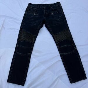 DOPE Moto Style Black Denim Jeans Ribbed Knee Panels Zipper Pockets